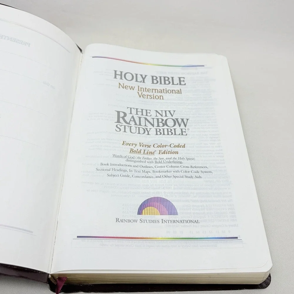 Vintage The Rainbow Study Bible NIV Bold Line Edition Color Coded Burgundy 1996